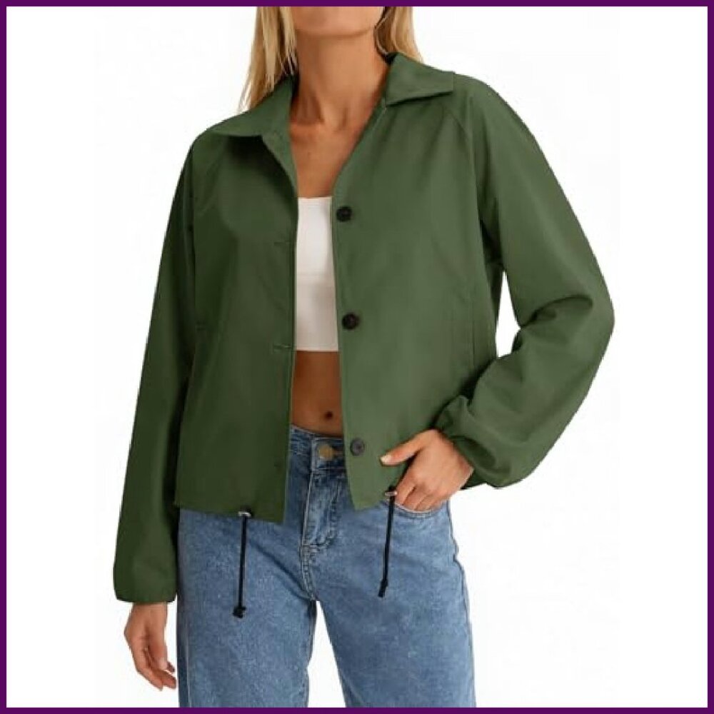 Cropped Bomber Jacket Lightweight Adjustable Wais… - image 5